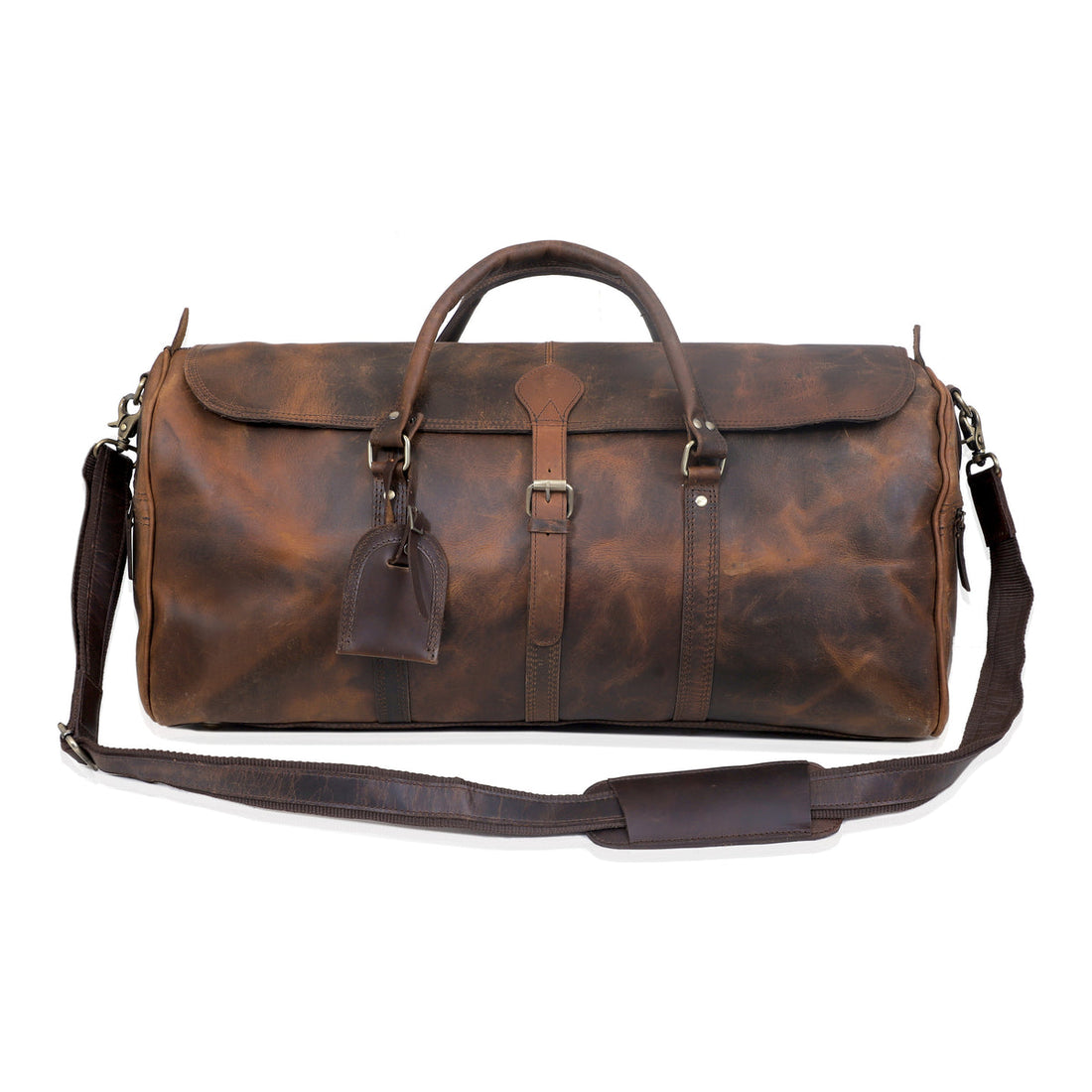 Leather Travel Duffel Bag  Vintage Style Modern Utility