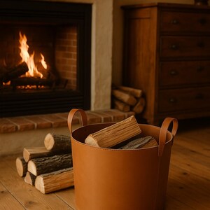 Genuine Leather Log Basket For Outdoor Entertaining or Garden