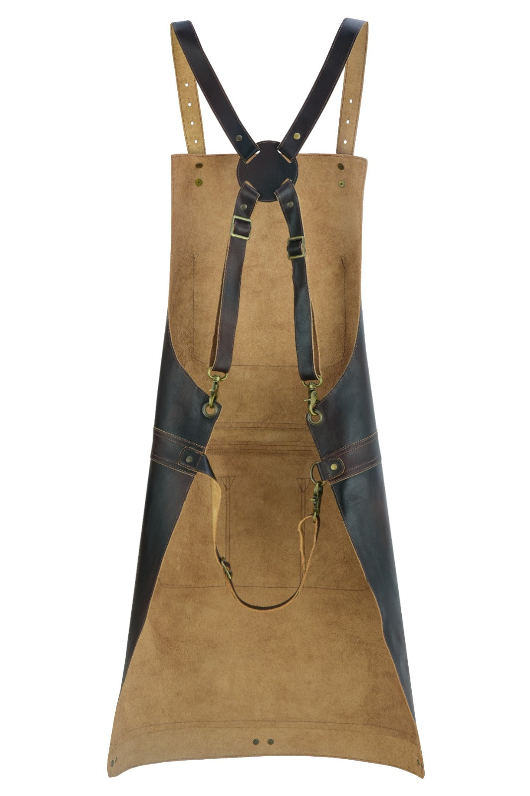 Handcrafted Black Full Grain Leather Apron with Tool Pockets  Adjustable Cross Back Straps