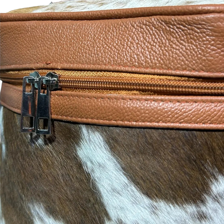 Handmade Cowhide Makeup Bag, Cosmetic Bag  Tan & White Leather Western Style Vanity Box