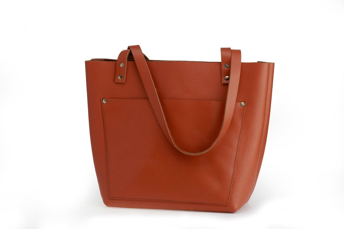 classic leather tote bag - saddle brown