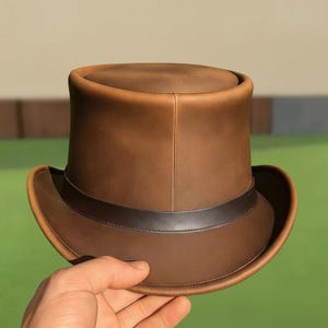 Handmade Brown Leather Top Rustic Hat Steampunk Sheriff Star Western Gothic Cosplay Festival