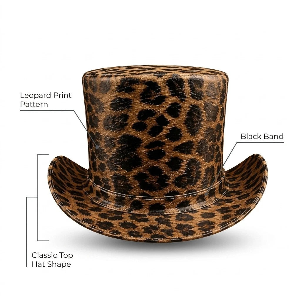 Leopard Print Victorian Top Hat Animal Pattern Steampunk Gothic Costume Hat