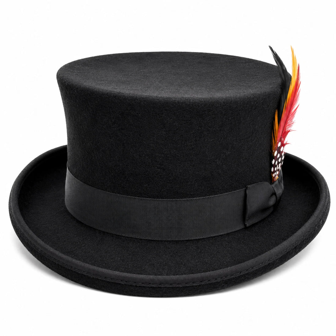 Black Felt Top Hat Removable Feather Steampunk Victorian Gothic Costume Men