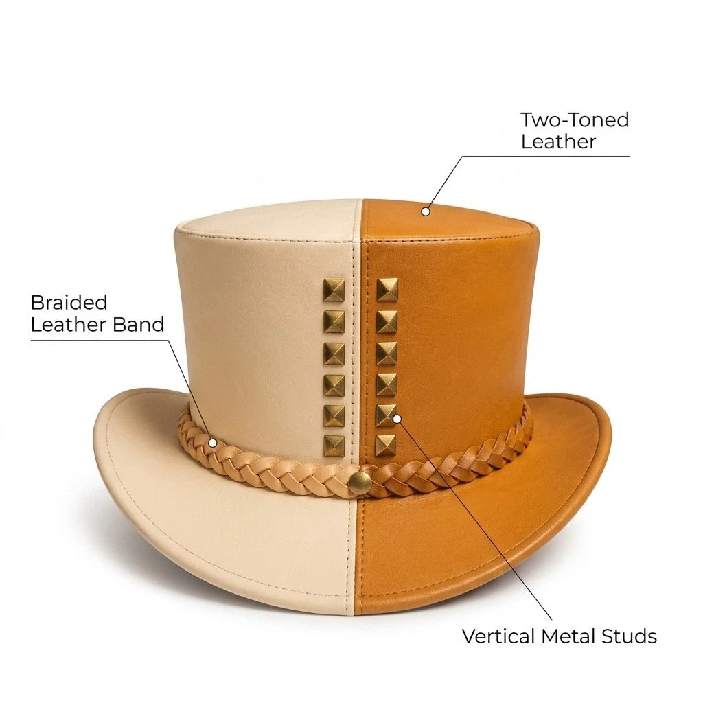 NEWHYPEINTERNATIONAL Two Tone Western Cowboy Top Hat Braided Band Gold Studs