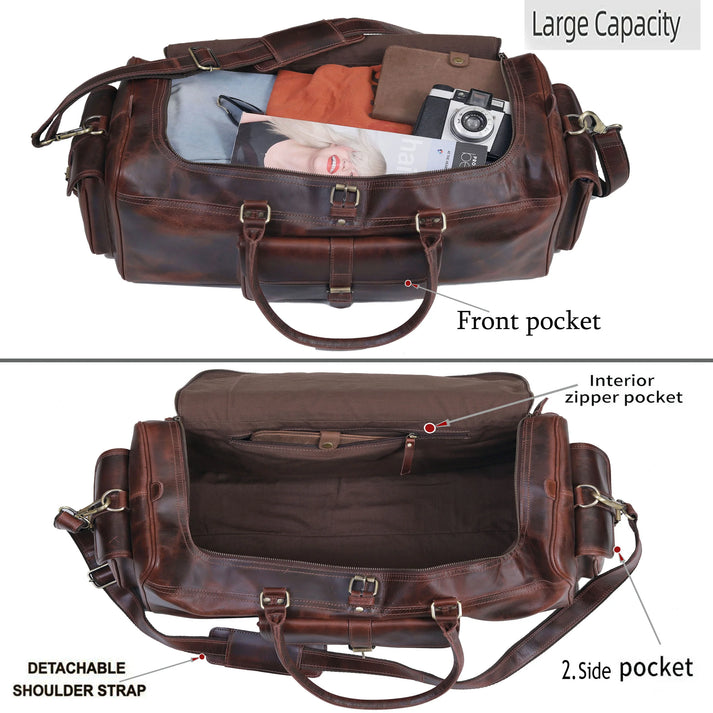 Buffalo Leather Travel Holdall Duffle Bag  Brown  21