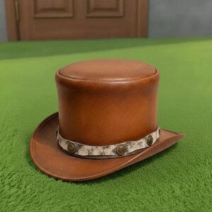 Handmade Brown Leather Top Hat  Victorian Steampunk Gothic Festival Hat
