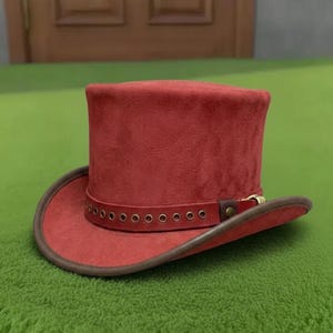 Handmade Red Suede Leather Top Hat  Steampunk Victorian Cosplay Festival Hat