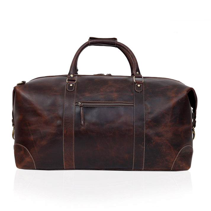 FRENCH LEATHER DUFFEL BAG MEN  BROWN  20 INCH