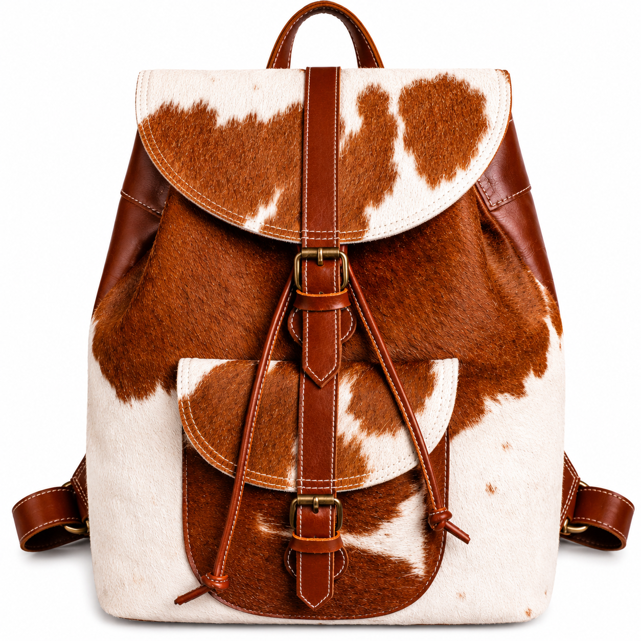Handmade Tan & White Cow Hairon Leather Backpack  Rustic Chic Unique Everyday Use Bag.1