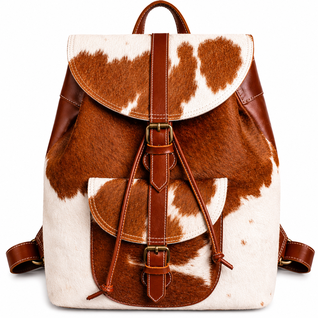 Handmade Tan & White Cow Hairon Leather Backpack  Rustic Chic Unique Everyday Use Bag.1