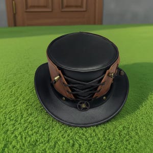 Handmade Black Brown Leather Top Hat Waisted Corset Style Gothic Steampunk Gift For Him