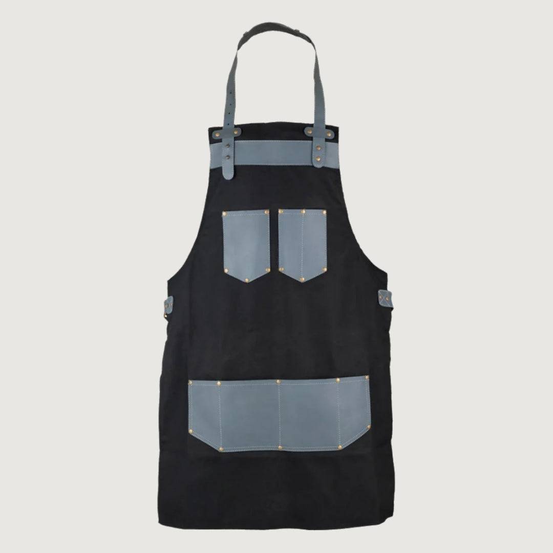 The Kent Black Canvas and Grey Leather Pocket Apron