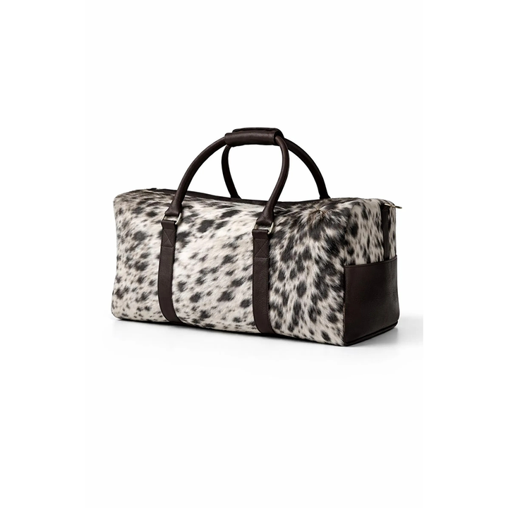 HairOn Cowhide Brown and white Duffle Bag  Handmade Leather Weekender3