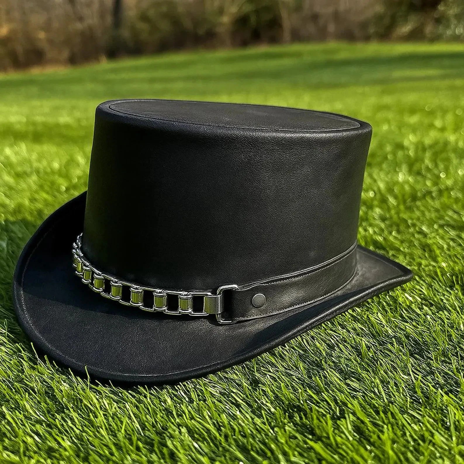 Handmade Full Grain Leather Top Hat Steampunk Gothic Cosplay