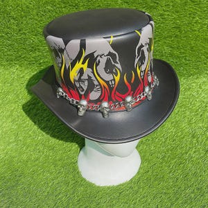Handmade Unisex Leather Top Hat Black Steampunk Cowboy Style