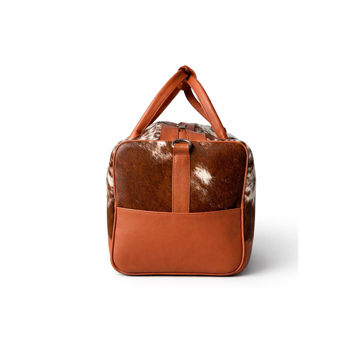 HairOn Cowhide Tan and white Duffle Bag  Handmade Leather Weekender1