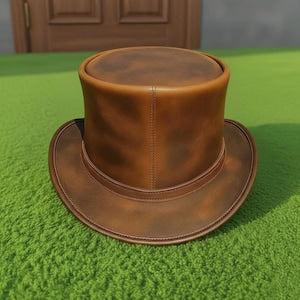Handmade Distressed Brown Leather Top Hat Steampunk Victorian Cowboy Style