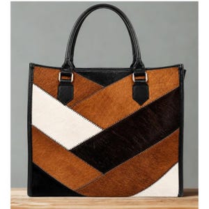 Cow Hair On Leather Tote  Western Patchwork Bohemian Shoulder Handbag
