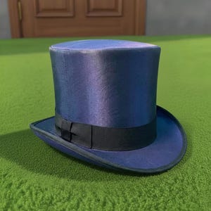 Handmade Blue Silk Top Hat Victorian Steampunk Wedding Groom Formal Vintage Costume Style