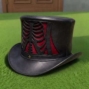 Handmade Black Leather Skeleton Ribcage Top Hat Gothic Steampunk Halloween Cosplay