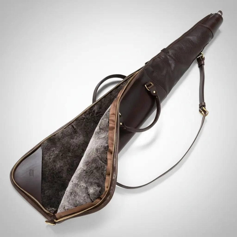 Dark Brown Leather Hunting Shotgun Case  Padded Sleeve