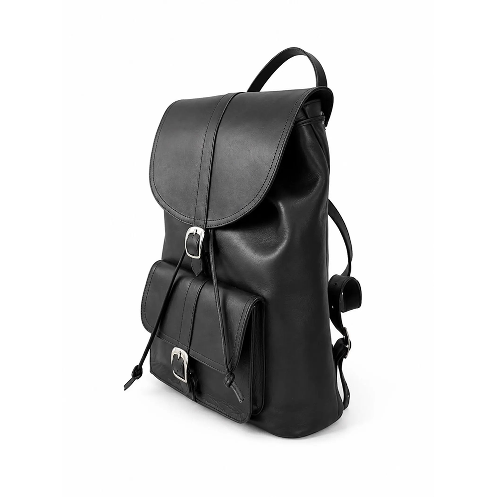 Handmade Black Leather Backpack  Minimalist Rucksack, Travel Daypack