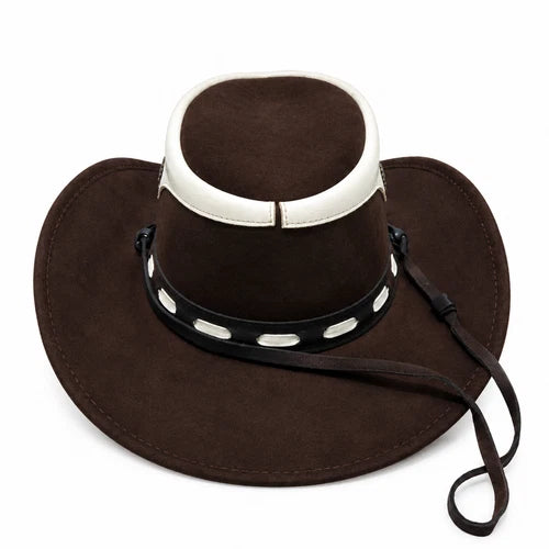 Premium Brown Leather Cowboy Hat Festival Gothic Western Hat Chin Strap