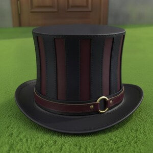 Handmade Leather Steampunk Top Hat Mad Hatter Cosplay Black  Burgundy