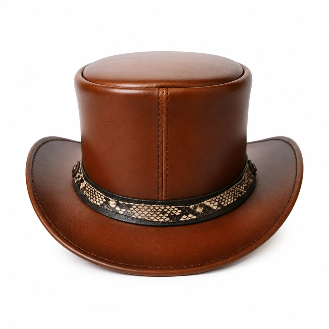 Brown Genuine Leather Top Hat Western Cowboy Steampunk Victorian Gothic Unisex