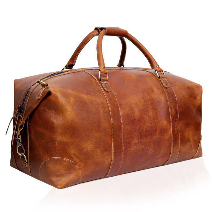 FRENCH LEATHER DUFFEL BAG MEN  TAN  20 INCH