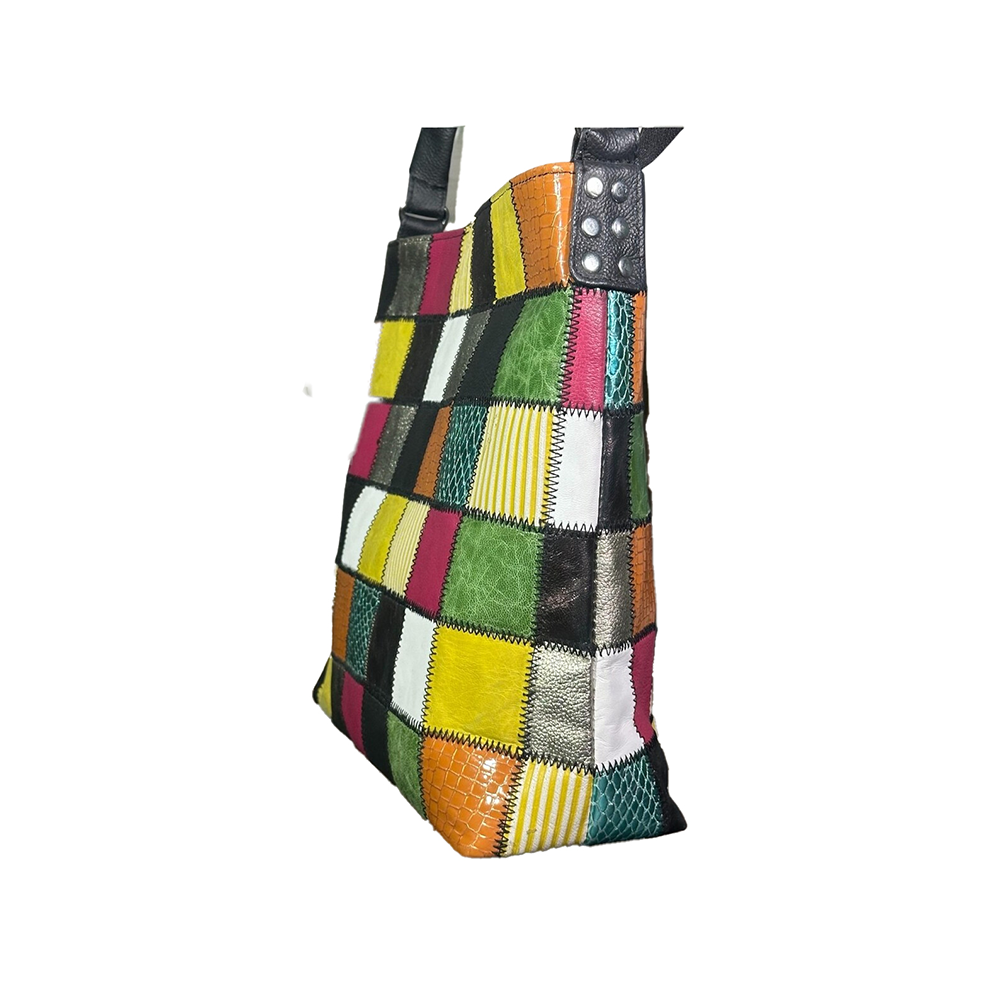 Cow Finish Leather Tote Bag Western Patchwork Bohemian Style