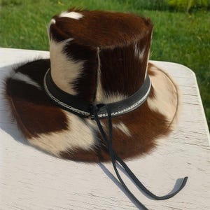 Handmade Unisex Cowhide Leather Fedora Top Hat Steampunk Cowboy Style
