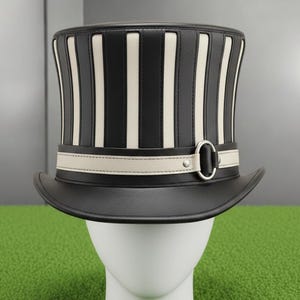 Black  White Leather Steampunk Top Hat  Gothic Victorian Costume Accessory
