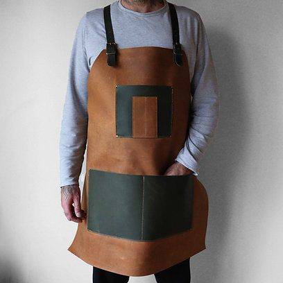 Olive Brown Pedro Leather Suede Apron