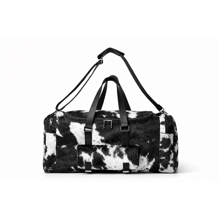 Black and White Cowhide Duffle Bag  Genuine Leather Western Travel Weekender (22 Inch)