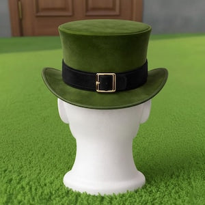 Handmade Green Leather Top Hat with Buckle Band  Unisex St Patrick Costume Accessory