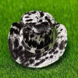 Hair On Cowhide Steampunk Top Hat  Western Cosplay Accessory