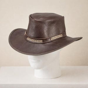 Handmade Brown Leather Cowboy Hat Unisex With Braided Band Western Ranch Festival Gift