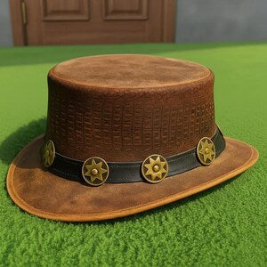 Handmade Embossed Leather Top Hat with Star Conchos  Steampunk Western Festival Accessory