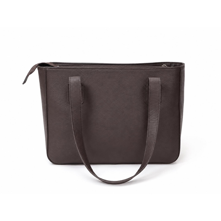 Dark Brown Genuine Leather Tote Bag  Minimalist Handmade Shoulder Work Laptop Purse