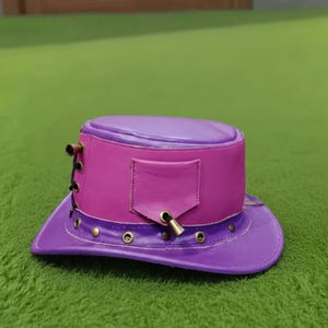 Handmade Leather Steampunk Top Hat Purple  Lilac Lace Corset Design