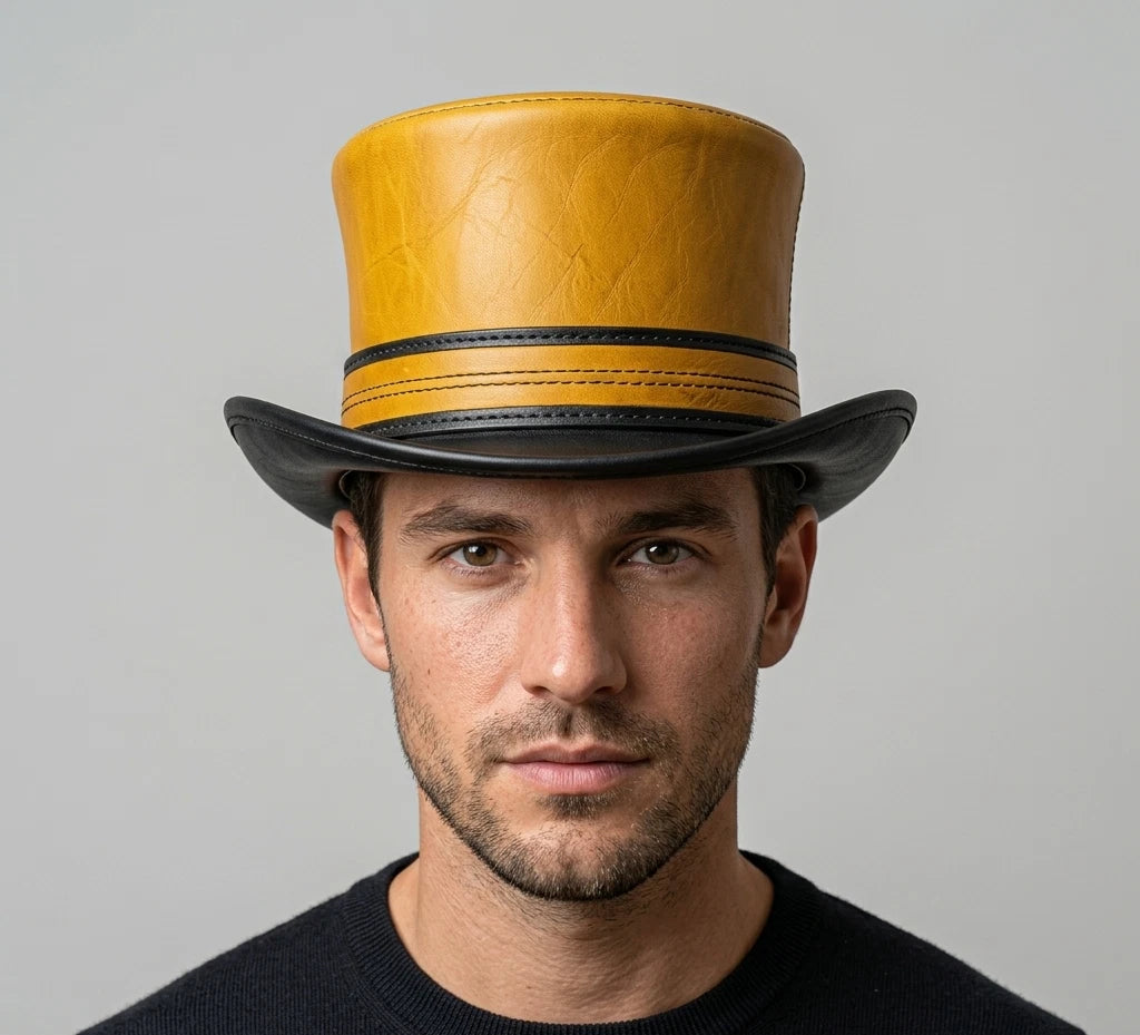 Hanley Leather Steampunk Top Hat Two Tone Victorian Gothic