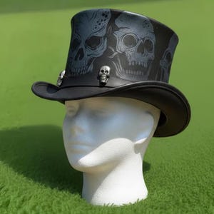 Handmade Black Skull Leather Top Hat Steampunk Gothic Festival Cosplay Hat