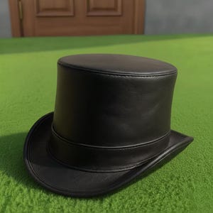 Handmade Black Leather Top Hat Steampunk Gothic Star Design Unisex Cosplay Accessory