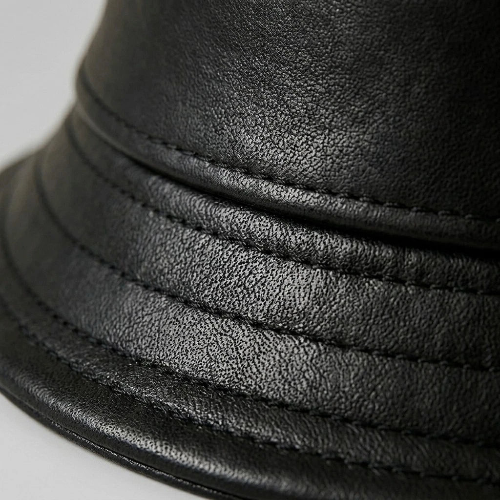 Handmade Black Leather Bucket Hat For Casual Wear Festival Style Gift