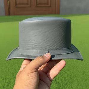Handmade Grey Leather Top Hat Cosplay Festival Wear Classic Silhouette