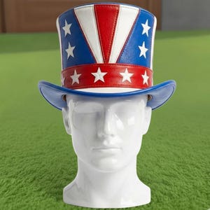 Handmade Uncle Sam Leather Top Hat American Flag Patriotic Western Hat