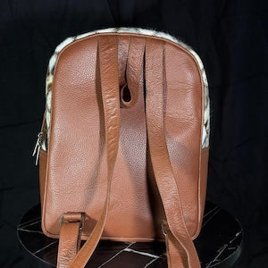 Handmade Cowhide Leather Backpack Patchwork Hair on Hide Rucksack
