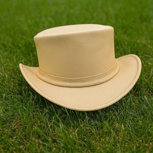 Handmade Beige Leather Top Hat Unique Steampunk  Victorian Style